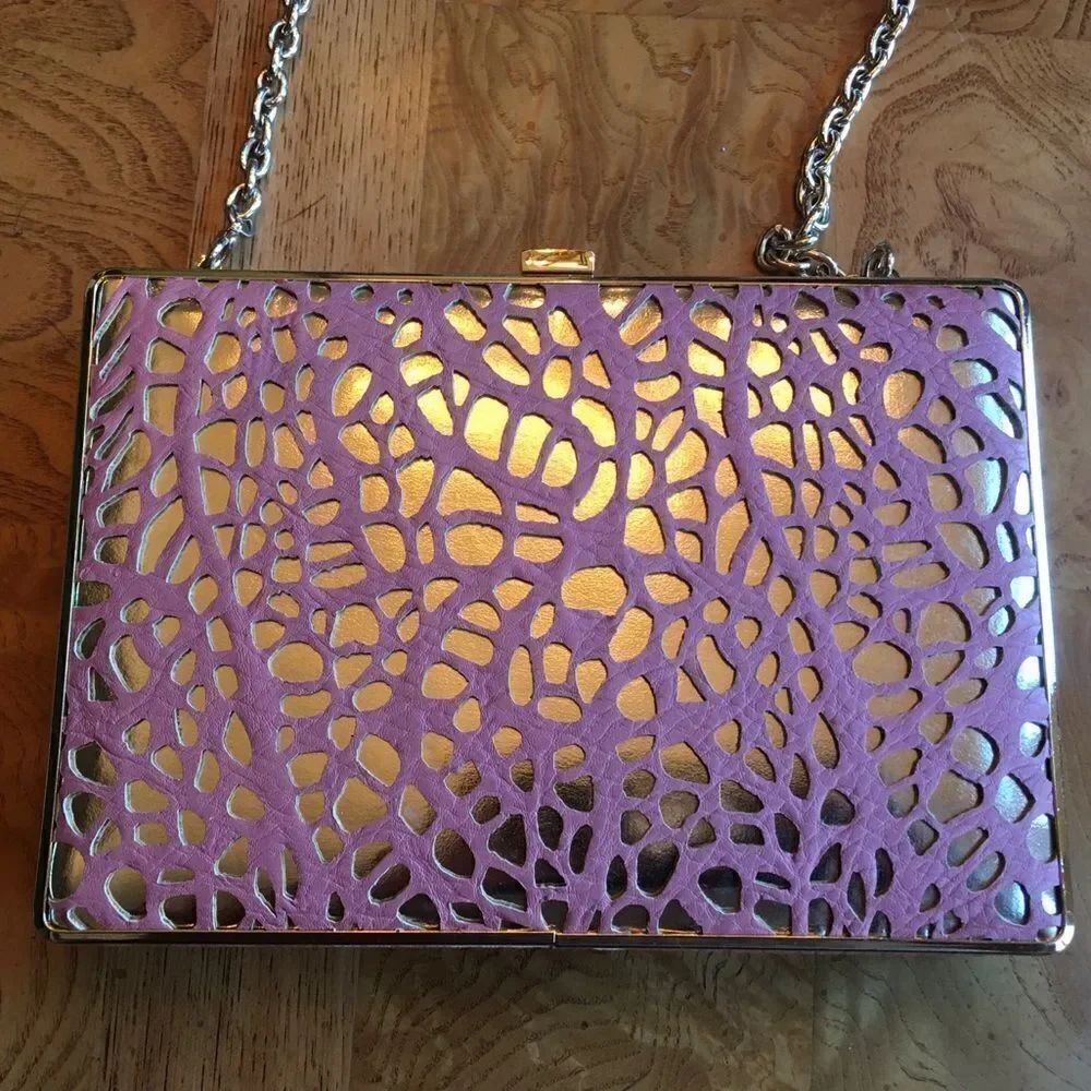GORGEOUS PINK & Rosy Gold Hard Clutch w Strap